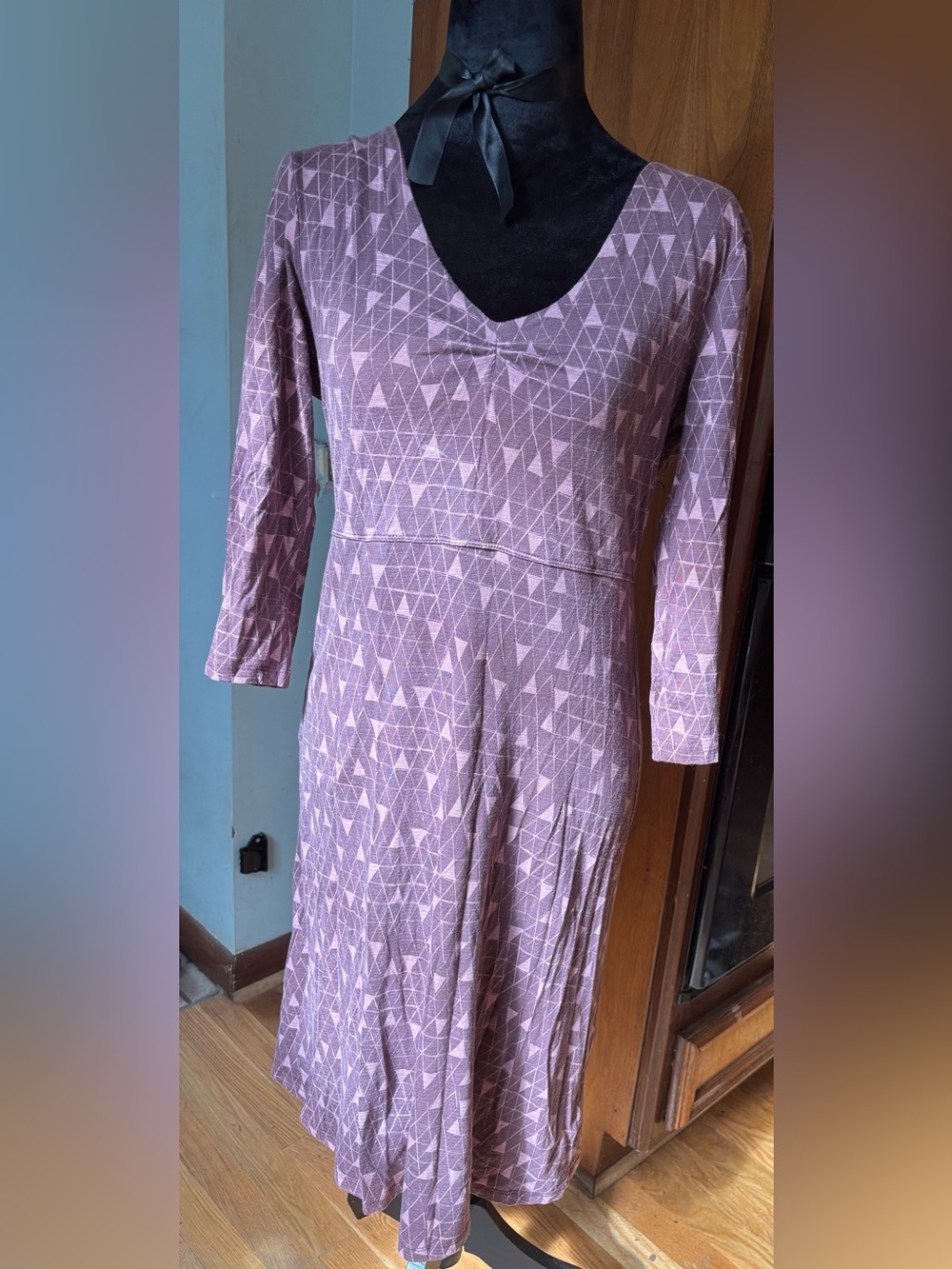 Toad&Co Lavender Geometric V-Neck Long Sleeve Dress